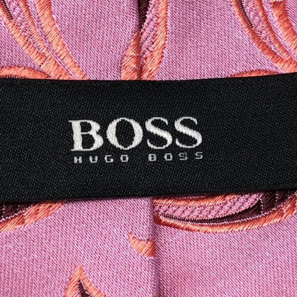 BOSS Hugo Boss Pink Swirl Patterned wide Tie 100% Silk - Picture 5 of 9